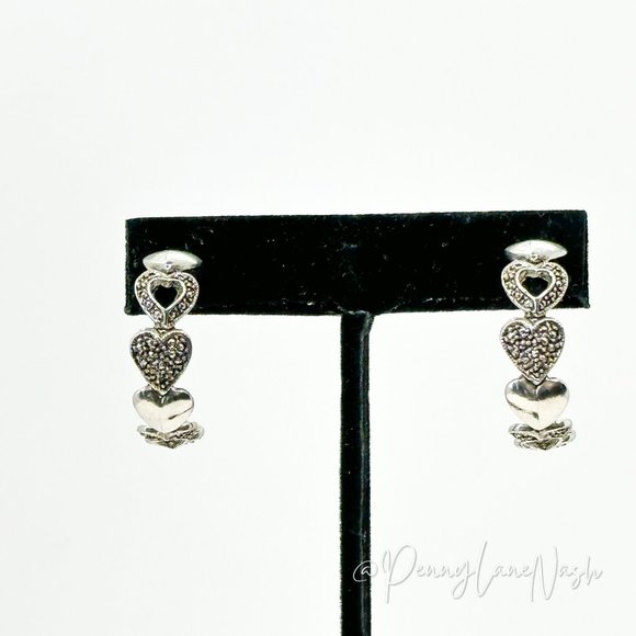 Vintage Jewelry - Vintage Silver Plated Multi-Heart C Hoop Earrings